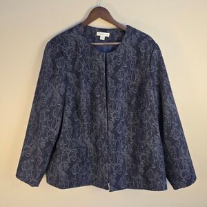 Coldwater Creek Nightfall Jacquard Jacket Navy Paisley Blazer Size 24 NEW